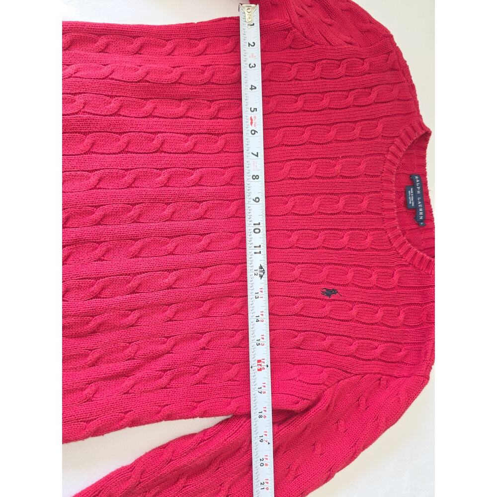 Vintage Ralph Lauren Womens L Red Cable Knit Cotton Crewneck Sweater Pony - Picture 6 of 7